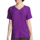 Wonderwink Womens Short-sleeve Mock-wrap Knit Panel Top