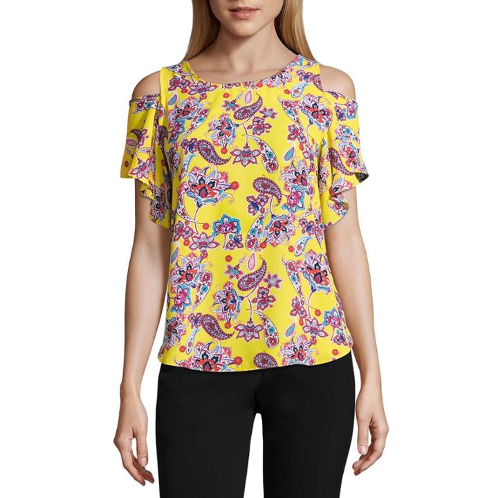 By & By Short Sleeve Round Neck Crepe Blouse-juniors