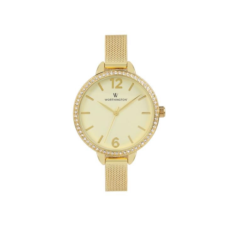 Worthington Womens Gold Tone Mesh Bracelet Watch