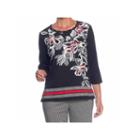 Alfred Dunner Talk Of The Town 3/4 Sleeve Crew Neck Floral T-shirt-womens