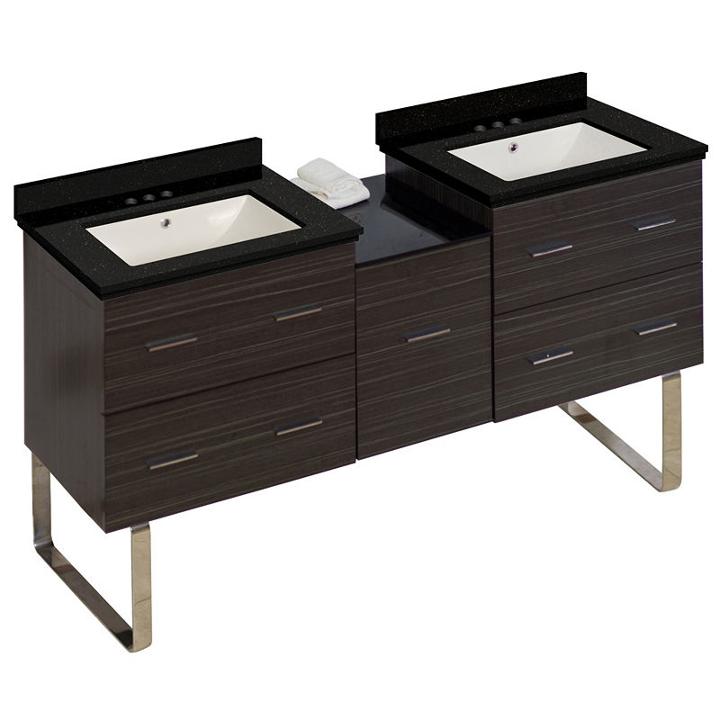 61.5-in. W Floor Mount Dawn Grey Vanity Set For 3h4-in. Drilling Black Galaxy Top Biscuit Um Sink