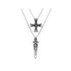 Mens Stainless Steel Layered Pendant Necklace