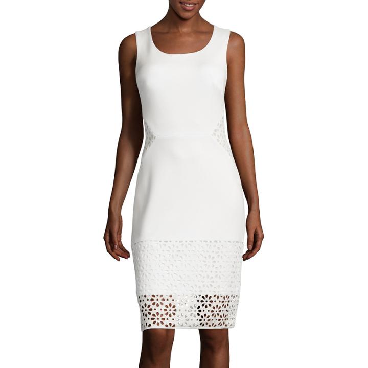 Signature By Sangria Sleeveless Laser-cut Sheath Dress