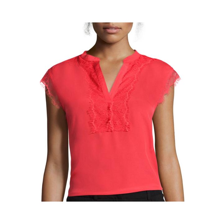Worthington Sleeveless Lace Trim Blouse