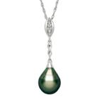 Genuine Tahitian Pearl And Diamond-accent Drop Pendant Necklace