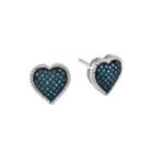 1/4 Ct. T.w. Color-enhanced Blue Diamond Sterling Silver Heart Stud Earrings