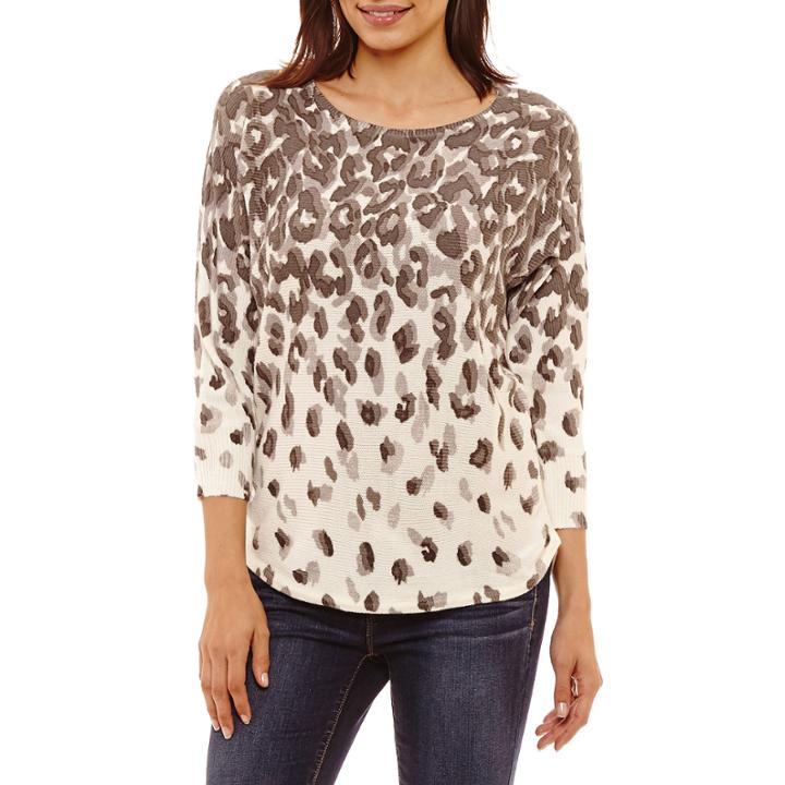 A.n.a Long Sleeve Scoop Neck Pullover Sweater-petites