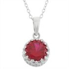 Womens Lead Glass-filled Red Ruby Sterling Silver Round Pendant Necklace