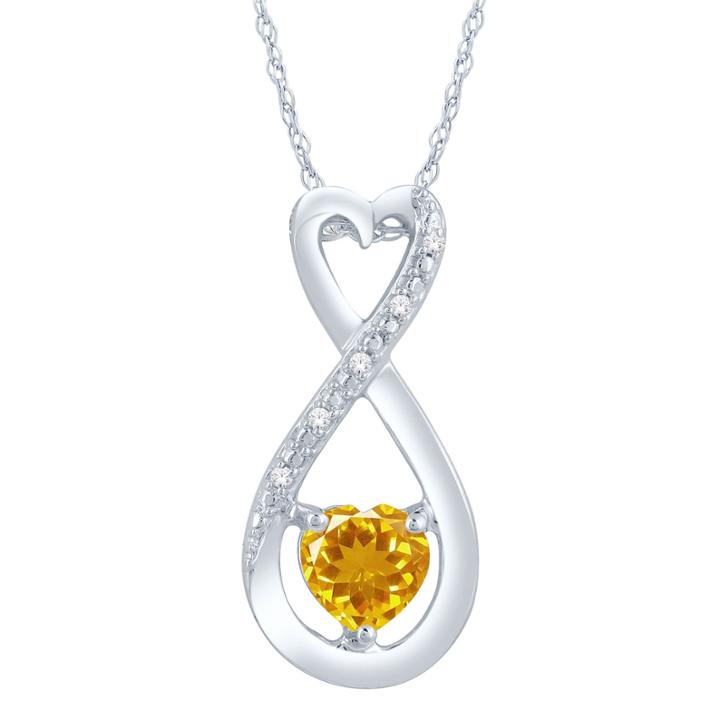 Diamond Accent Yellow Citrine Heart Sterling Silver Pendant