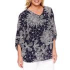 Alfred Dunner Seas The Day 3/4 Sleeve V Neck Woven Blouse-plus