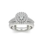 7/8 Ct. T.w. Diamond 10k White Gold Halo Bridal Ring Set