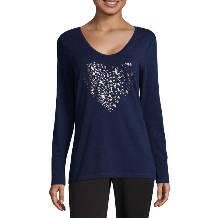 A.n.a Long Sleeve Scoop Neck Stripe T-shirt-womens