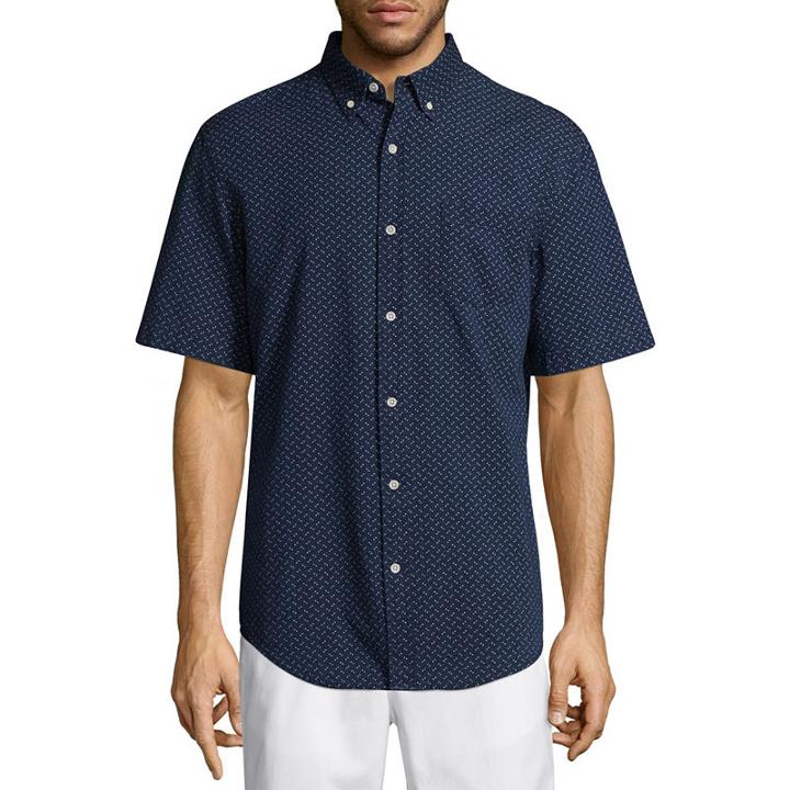 St. John's Bay Slim Fit Short Sleeve Dots Button-front Shirt