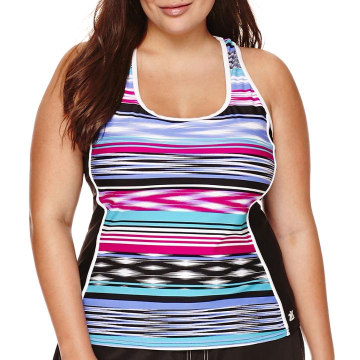 Zeroxposur Echo Sport Striped Tankini Swimsuit Top - Plus