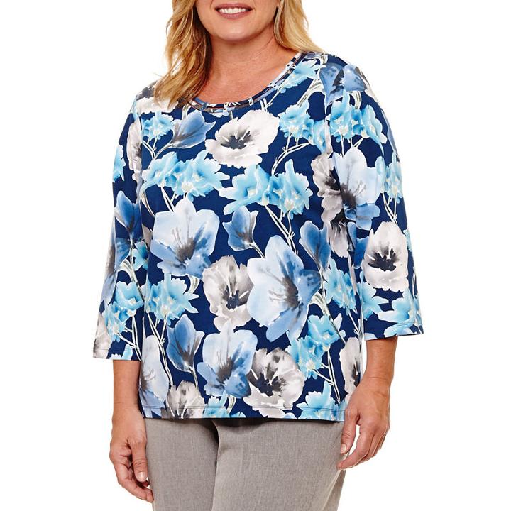 Alfred Dunner Arizona Sky 3/4 Sleeve Floral T-shirt-plus