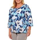 Alfred Dunner Arizona Sky 3/4 Sleeve Floral T-shirt-plus