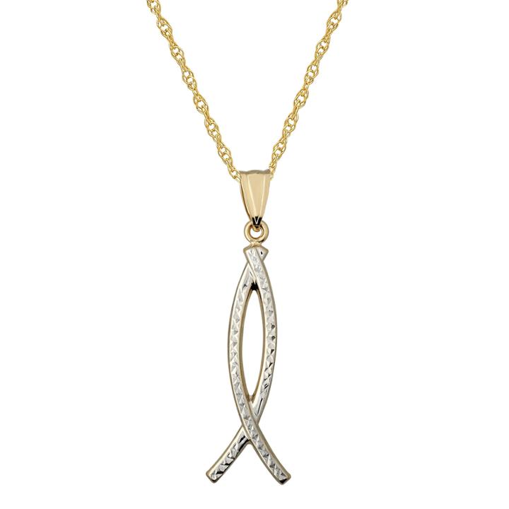 Infinite Gold&trade; 14k Gold Two-tone Ichthys Pendant Necklace