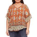 Unity World Wear 3/4 Sleeve V Neck Woven Paisley Blouse-plus