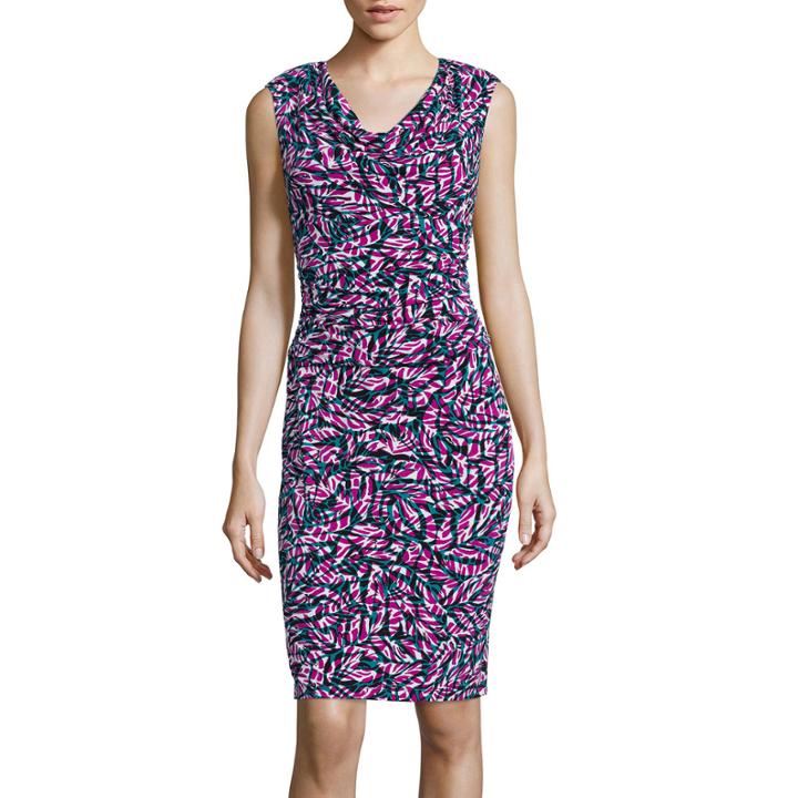 Black Label By Evan-picone Cap-sleeve Print Sheath Dress