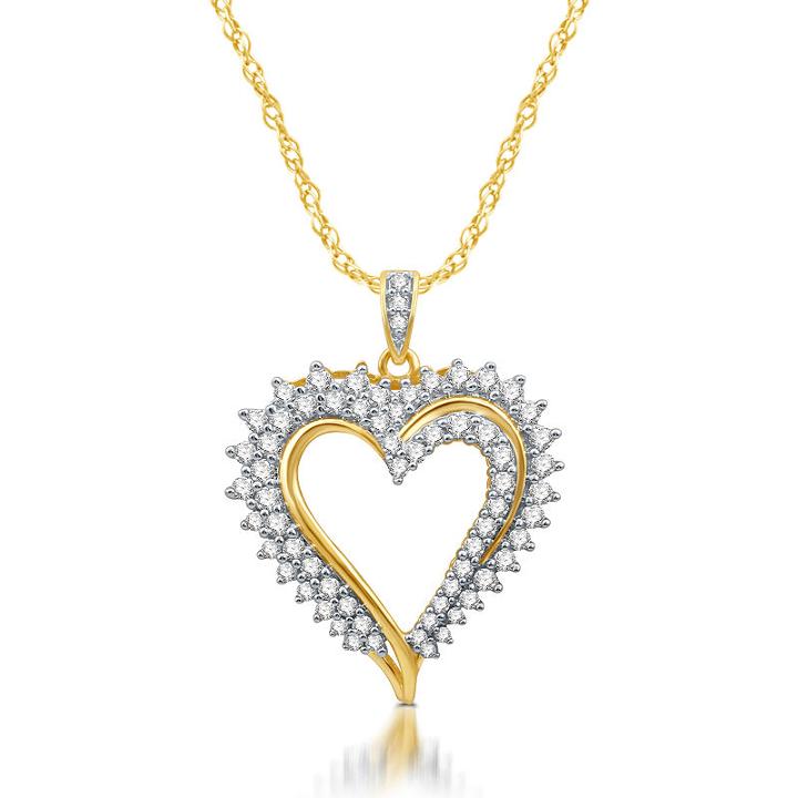 Womens 1 Ct. T.w. White Diamond 10k Gold Heart Pendant Necklace