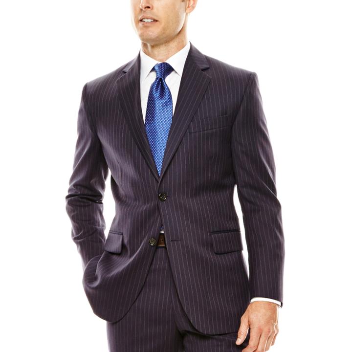 Stafford Executive 100s Wool Navy Stripe Suit Jacket - Classic Fit