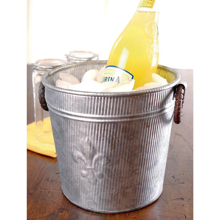 St. Croix Trading Kindwer Galvanized Fleur De Lis Ribbed Bucket