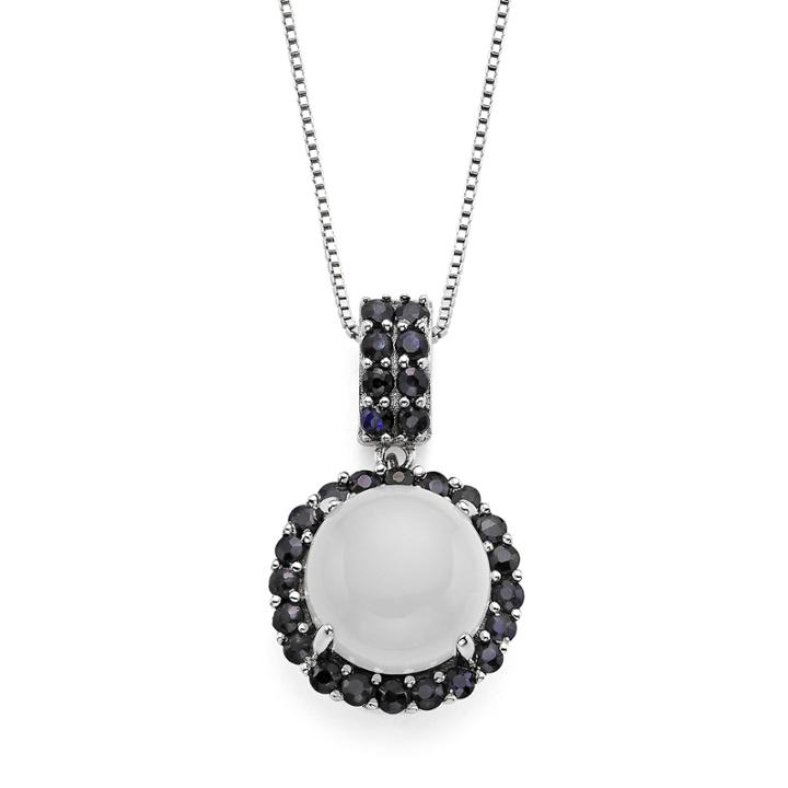 Genuine Moonstone And Lab-created Blue Sapphire Sterling Silver Pendant Necklace