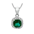 Cushion-cut Lab-created Emerald And Genuine White Topaz Sterling Silver Pendant Necklace