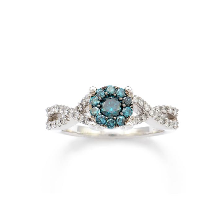Limited Quantities 3/4 Ct. T.w. White And Color-enhanced Blue Diamond Engagement Ring