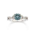 Limited Quantities 3/4 Ct. T.w. White And Color-enhanced Blue Diamond Engagement Ring