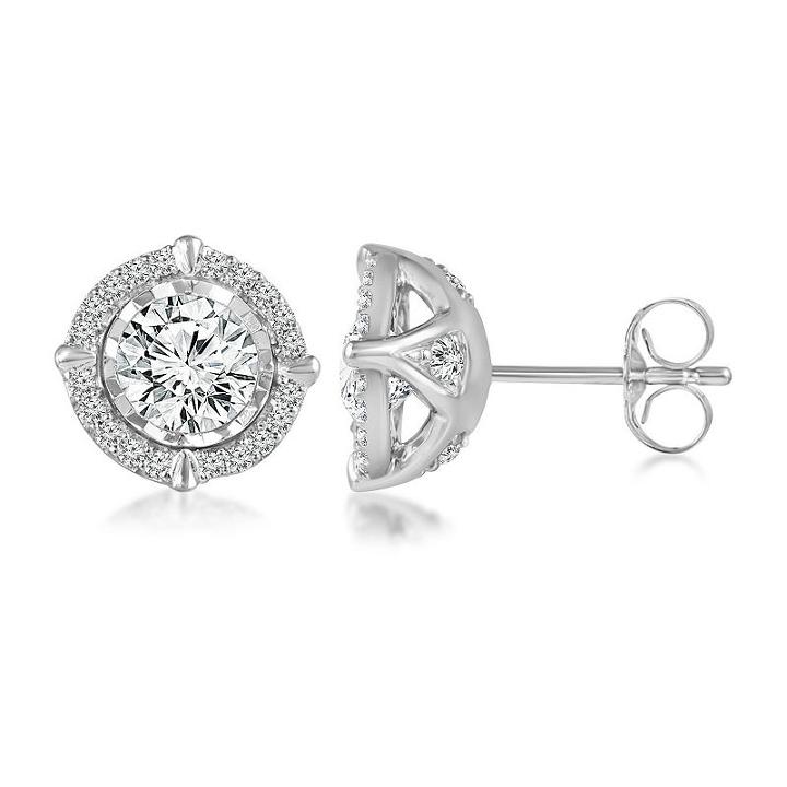 1 Pair 1 1/2 Ct. T.w. Genuine White Diamond 14k White Gold Earring Sets