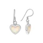 Simulated Opal Sterling Silver Heart Dangle Earrings