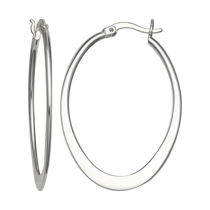 Silver Reflections Silver Plated 40mm Oval Polished Pure Silver Over Brass 40mm Oval Hoop Earrings