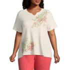 Alfred Dunner Parrot Cay Tropical Embroidery Tee - Plus