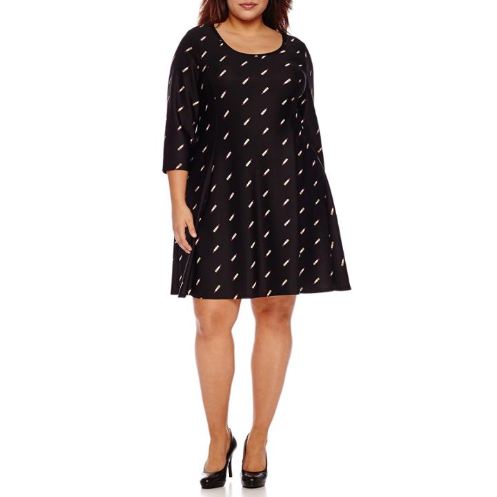 Boutique + Long Sleeve Fit & Flare Dress-plus
