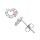 White Cubic Zirconia 8.2mm Heart Stud Earrings