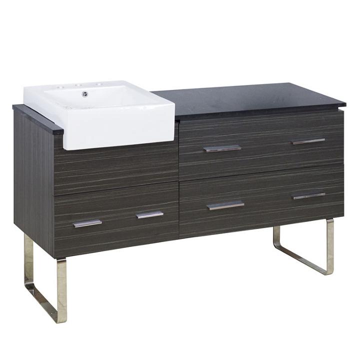60.75-in. W Floor Mount Dawn Grey Vanity Set For 3h8-in. Drilling Black Galaxy Top
