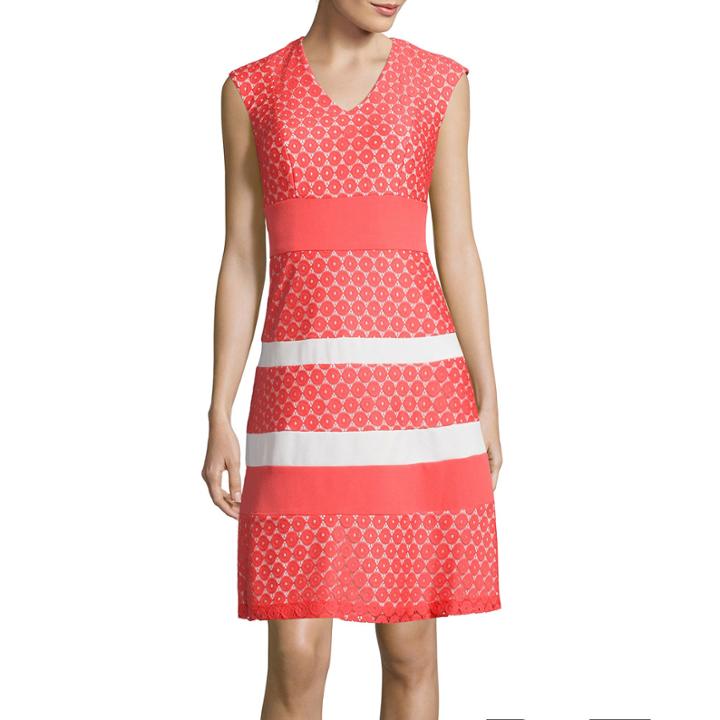 Studio 1 Sleeveless Striped Lace Fit-and-flare Dress