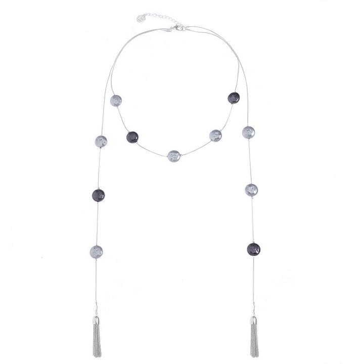 Liz Claiborne Womens Gray Simulated Pearls Round Strand Necklace