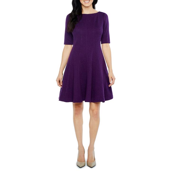 Danny & Nicole Elbow Sleeve Waves Fit & Flare Dress