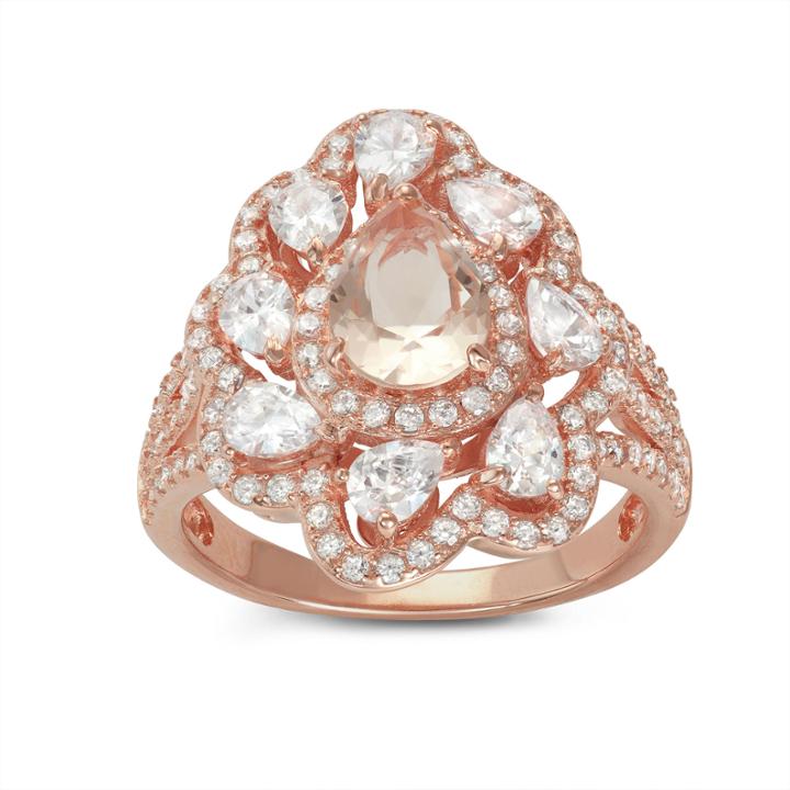 Diamonart Womens 3 1/2 Ct. T.w Lab Created Pink Cubic Zirconia 14k Gold Over Silver Cocktail Ring