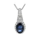 1/6 Ct. T.w. Diamond And Genuine Blue Sapphire Sterling Silver Oval Drop Pendant Necklace