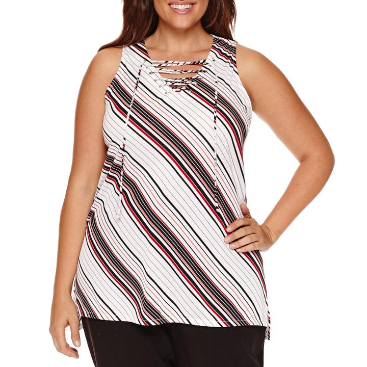 Worthington Sleeveless Knit Lace Up Tank - Plus