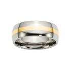 Personalized Mens 8mm Stainless Steel 14k Yellow Gold Inlay Wedding Band
