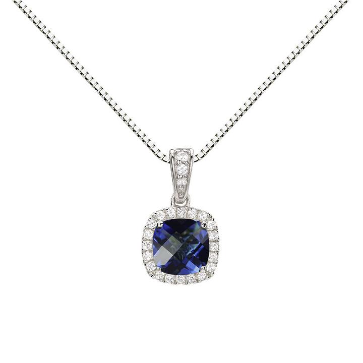 Womens Lab Created Blue Sapphire Sterling Silver Round Pendant Necklace
