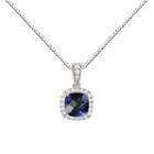 Womens Lab Created Blue Sapphire Sterling Silver Round Pendant Necklace