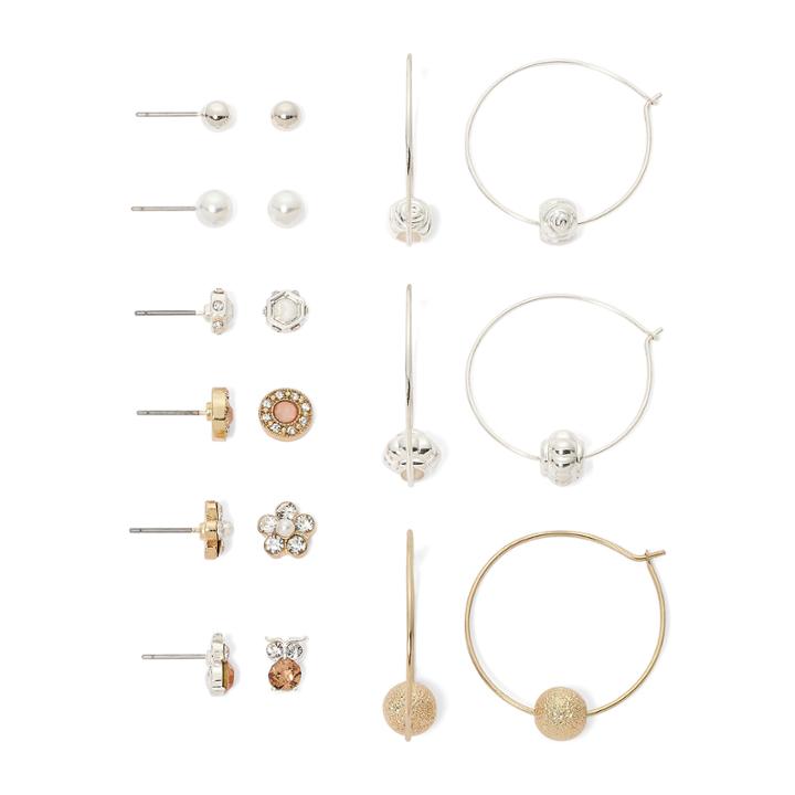 Carole Two-tone Stud And Hoop Earring Set