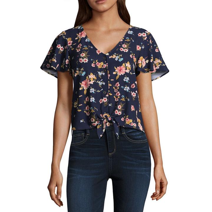 Arizona Tie Front Woven Tee- Juniors