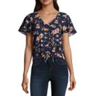 Arizona Tie Front Woven Tee- Juniors
