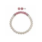 Cultured Freshwater Pearl & Pink Lab Created Crystal Bead Sterling Silver Jewelry Set